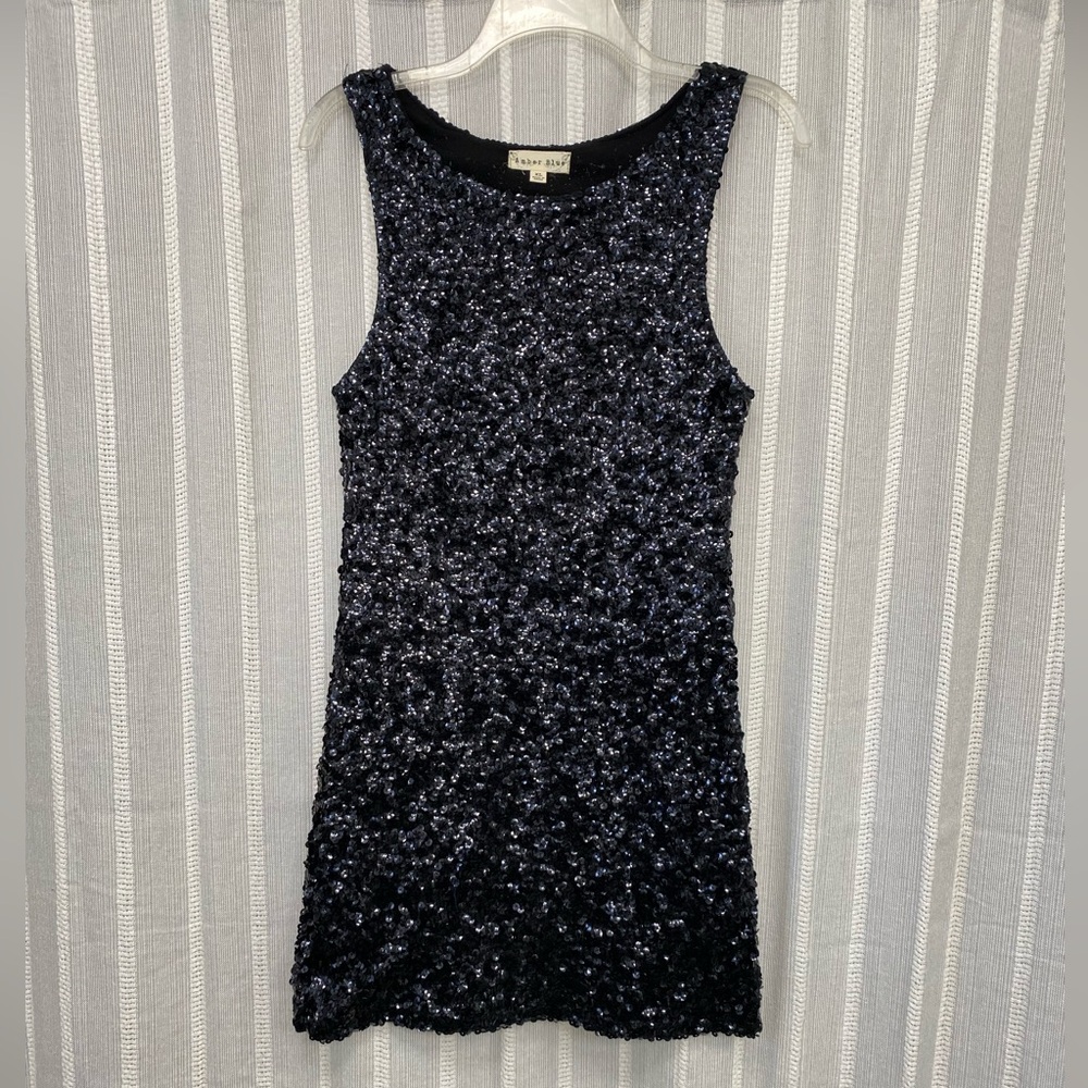 Amber Blue Black Sequin Dress‎ Size XL